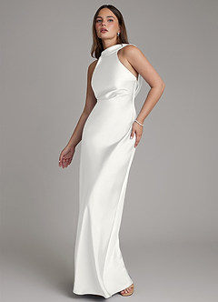 Azazie Dimitra Bridesmaid Dresses White A-Line Pleated Stretch Satin Dress image4