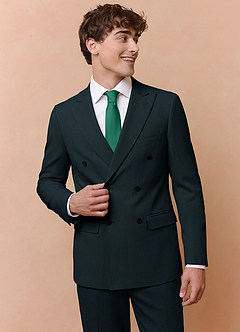 front Collins Dark Green Double Breasted Wool Blend Suit Jacket