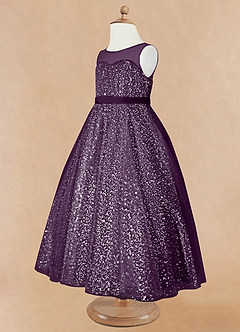 Azazie Siwa Flower Girl Dresses Grape A-Line Beaded Tulle Dress image7