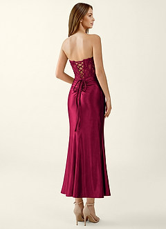 Bianca Burgundy Stretch Satin Corset Mermaid Maxi Dress image2