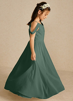 Azazie Chelle Flower Girl Dresses Sea Moss A-Line Pleated Chiffon Dress image4