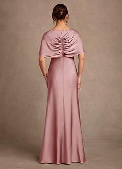 Azazie Dosia Mother of the Bride Dresses Dusty Rose Sheath Pleated Stretch Satin Dress image3