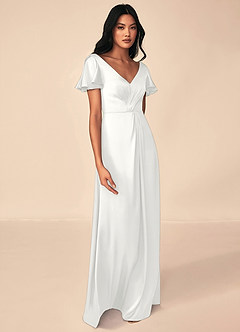 Azazie Soren Bridesmaid Dresses White A-Line Pleated Stretch Satin Dress image7