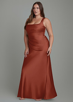 Azazie Agustina Robes de demoiselle d'honneur Robe Sirène en Satin extensible Corset Auburn image11