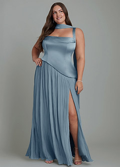 Azazie Stephanie Rochii de domnișoară de onoare A-Line Plisată Satin elastic Lungime până la podea Rochie image15