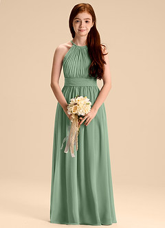 Azazie Malone Junior Robe Trapèze en Mousseline de soie Plissée Matcha image3