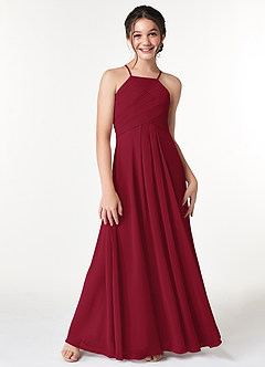 Azazie Ginger Junior Burgundy A-Line Pleated Chiffon Dress image5