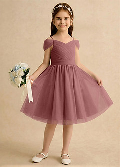Azazie Lila Girls Formal Robe Demoiselle D'honneur Fillette Robe Trapèze en Tulle Épaule décolletée Rose Du Désert image4