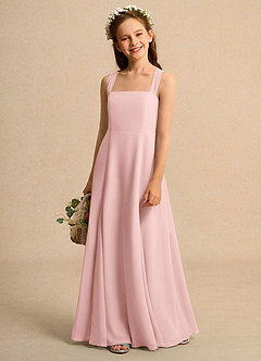 Azazie Tater Girls Formal Robe Demoiselle D'honneur Fillette Robe Trapèze en Mousseline de soie Plissé Rose Poudré image1