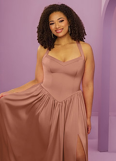Barbie ♥ Azazie Bridesmaid Dresses Bronzer A-Line with Pockets Stretch Satin Dress image13