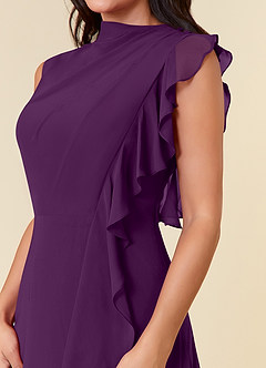 Azazie Narine Mother of the Bride Dresses Grape A-Line High Neckline Pleated Chiffon Dress image6
