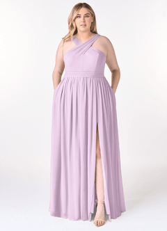 Azazie Elvira Bridesmaid Dresses Frosted Lilac A-Line Pleated Chiffon Dress image7