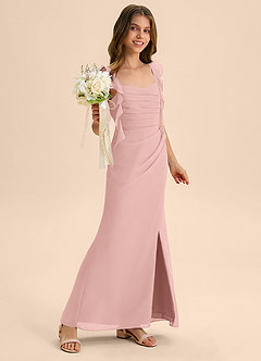 Azazie Jessamine Junior 인어 스위트하트 네크라인 쉬폰 플로어 길이 주니어 브라이즈메이드 드레스 image4