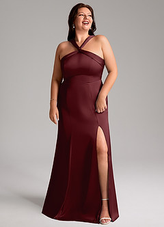 Azazie Rue Bridesmaid Dresses Cabernet A-Line Pleated Stretch Satin Dress image11