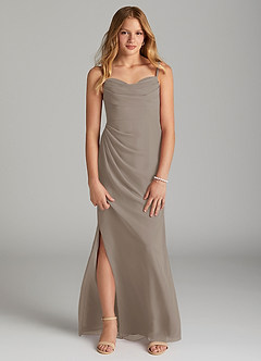 Azazie Mai Junior Taupe Sheath Pleated Chiffon Dress image1