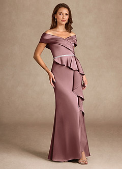 Azazie Dareia Mother of the Bride Dresses Vintage Mauve Mermaid Off the Shoulder Stretch Satin Dress image4
