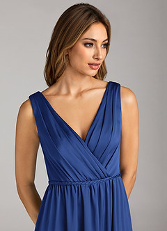 Azazie Tanicia Bridesmaid Dresses Royal Blue A-Line Pleated Stretch Satin Dress image6