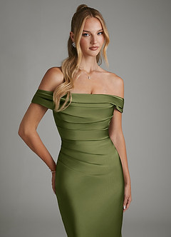 Azazie Hayden Robes de demoiselle d'honneur Robe Sirène en Satin extensible Corset Olive image3