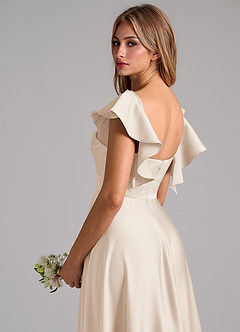 Azazie Leilani Bridesmaid Dresses White Alabaster A-Line Ruched Stretch Satin Dress image9