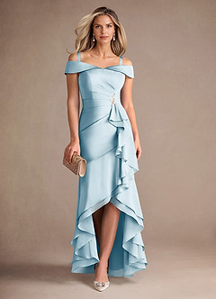 Azazie Billings Mère de la mariée Robes Robe Sirène en Satin extensible Épaule décolletée Bleu Ciel image7
