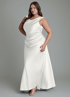 Azazie Kieryn Bridesmaid Dresses White Mermaid Pleated Stretch Satin Dress image11