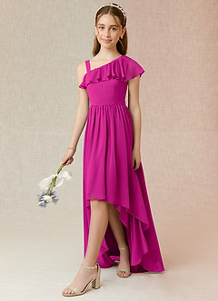 Azazie Mango Junior Fuchsia A-Line Ruched Chiffon Dress image3