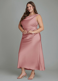 Azazie Kieryn Bridesmaid Dresses Dusty Rose Mermaid Pleated Stretch Satin Dress image9