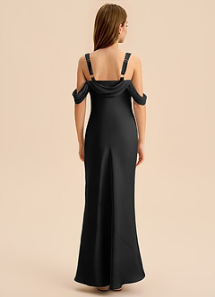 Azazie Bellalina Junior Vestido de Negro de Satén Elástico de Corte Sirena con Plisado image2