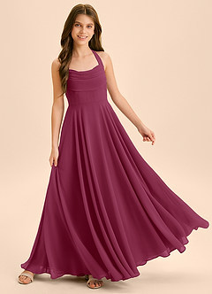 Azazie Kady Junior A-Linie Herzausschnitt Chiffon Kleid Maulbeerrot image4