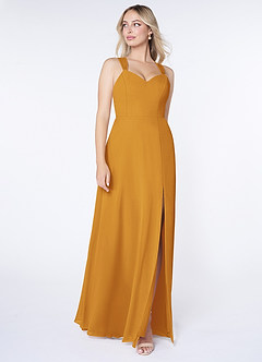 Azazie Jane Bridesmaid Dresses Butterscotch A-Line V-Neck Pleated Chiffon Dress image3