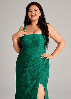 Azazie Mero Bridesmaid Dresses Emerald Sheath Pleated Floral Burnout Dress image11