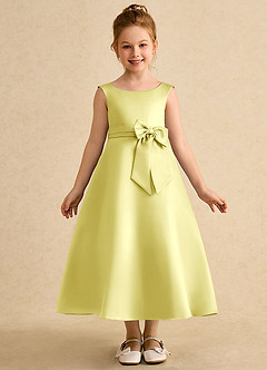 Azazie Eve Flower Girl Dresses Lemon Sorbet A-Line Pleated Matte Satin Dress image4