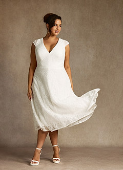 Azazie Lilly At-home Try On Dresses Diamond White A-Line Lace Dress image9