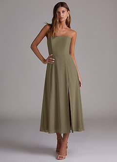 Azazie Wren Brautjungfernkleider A-Linie Schulterfrei Chiffon Kleid Weidengrün image4