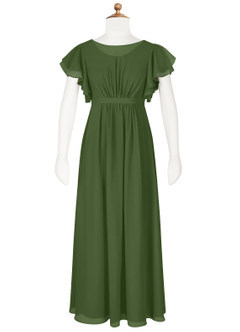 Azazie Daphne Junior Robe Trapèze en Mousseline de soie Plissée Olive image6
