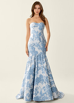Jacinta Blue Floral Jacquard wrap Mermaid Prom Dress image1