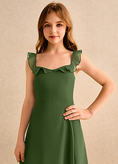 Azazie Chip Girls Formal Robe Demoiselle D'honneur Fillette Robe Trapèze en Mousseline de soie Sans manches Olive image6