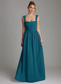 Azazie Caterina Bridesmaid Dresses Ink Blue A-Line Corset Chiffon Dress image4