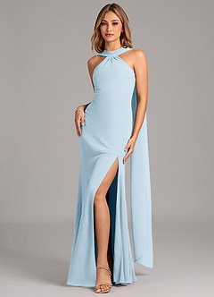 Azazie Kinsley Bridesmaid Dresses Sky Blue Mermaid Pleated Chiffon Dress image4