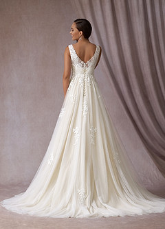 Azazie Alemia Wedding Dresses A-Line Lace Tulle Chapel Train Dress image2