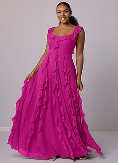 Barbie ♥ Azazie Bridesmaid Dresses Fuchsia A-Line with Pockets Chiffon Dress image9