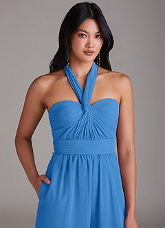 Azazie Lamara Robes de demoiselle d'honneur Combinaison Convertible en Mousseline de soie Épaule décolletée Geai Bleu image9