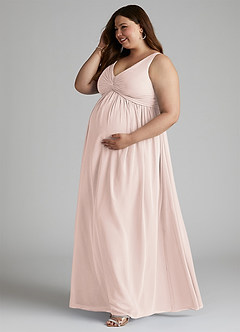 Azazie Yetta Maternity Bridesmaid Dresses A-Line V-Neck Gathered Chiffon Floor-Length Dress image10