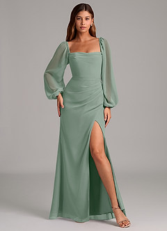 Azazie Brixley Bridesmaid Dresses Silver Sage Mermaid Long Sleeve Chiffon Dress image4
