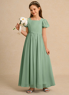 Azazie Lilia Girls Formal Blumenmädchenkleider A-Linie mit ärmel Chiffon Kleid Matcha image1