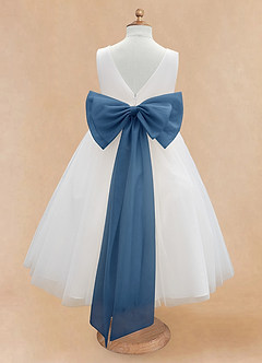Azazie Kavi Flower Girl Dresses Ivory Twilight A-Line Bow Matte Satin Dress image8