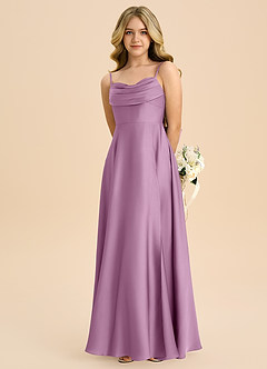 Azazie Bear Junior A라인 스윗하트 네크라인 스트레치 새틴 플로어 길이 주니어 신부 들러리 드레스 image6