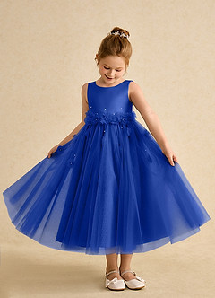Azazie Lux Flower Girl Dresses Royal Blue A-Line Beaded Tulle Dress image3