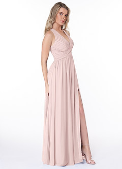 Azazie Jaclyn Jurken voor bruidsmeisjes Jurk van Chiffon met A-Lijn Geplooid Blozend Roze image4