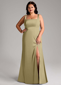 Azazie Frostine Bridesmaid Dresses Moss Green A-Line Bow Stretch Satin Dress image12